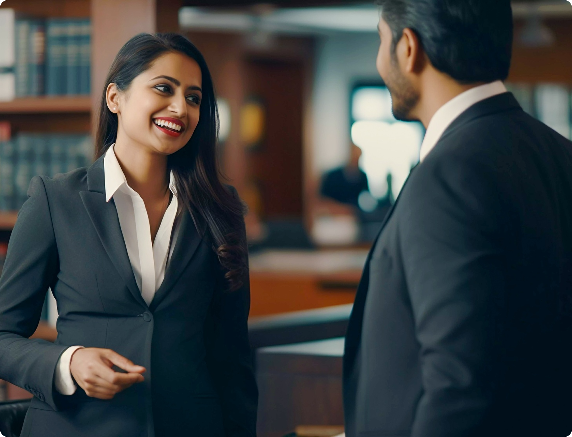 Two education counselors having a discussion in office