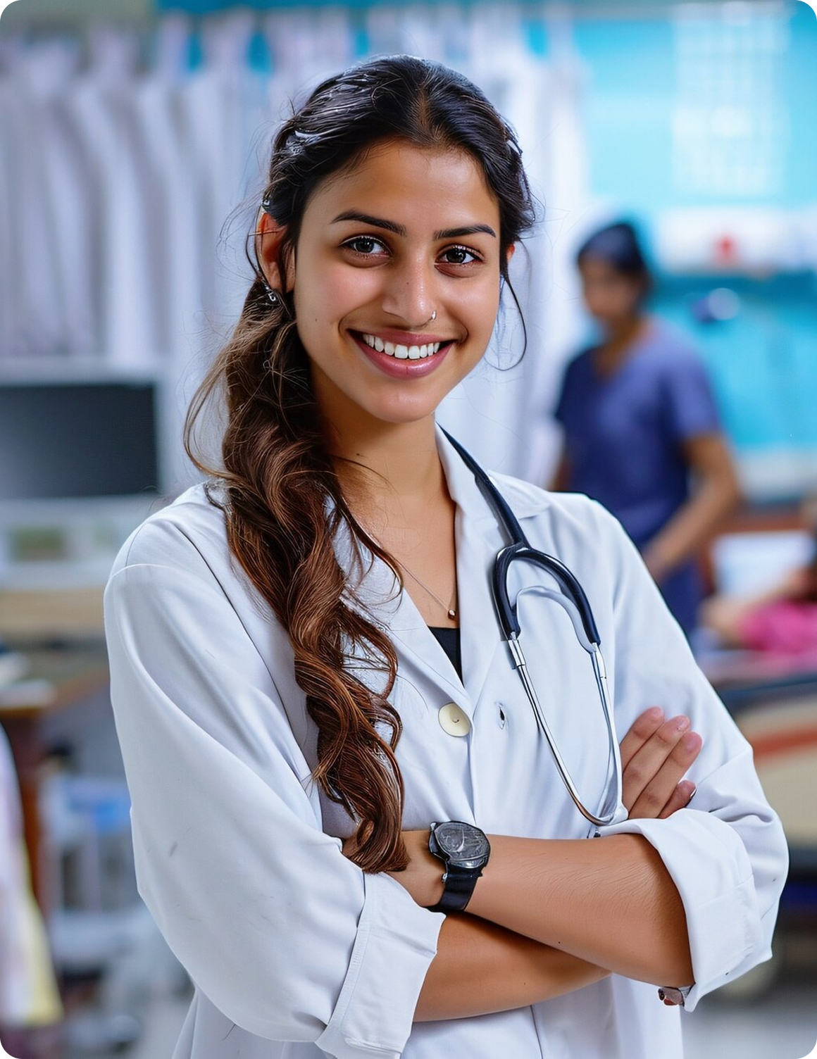Female student doctor in lab coat
