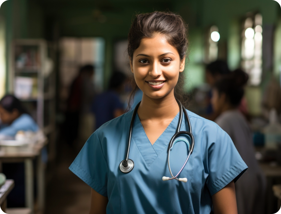 Medical intern smiling in scrubs